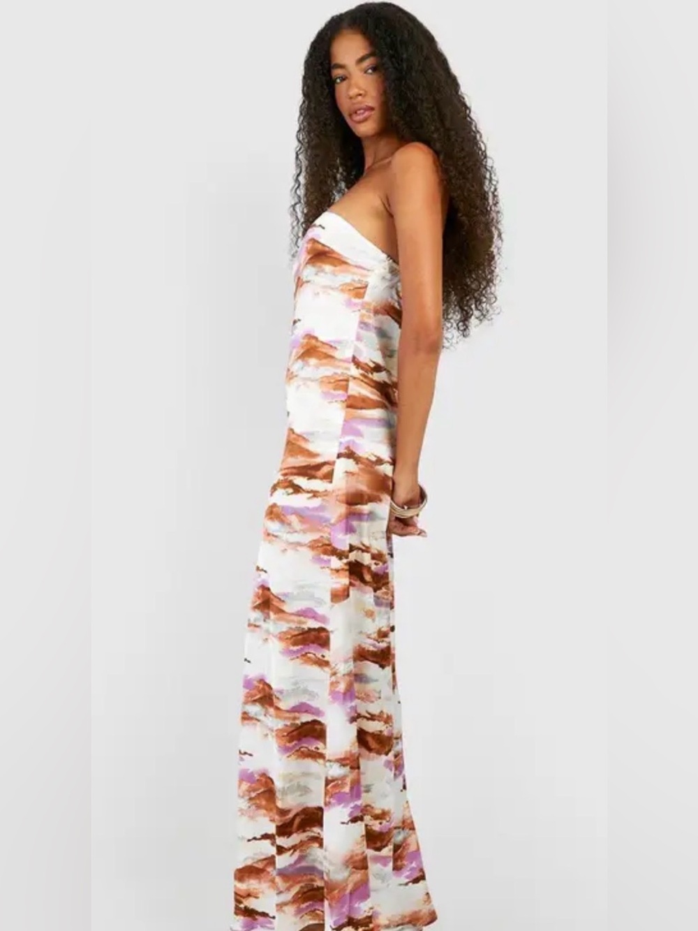 🌅 Boohoo Abstract Bandeau Strapless Maxi Dress Size US 6 🌅
